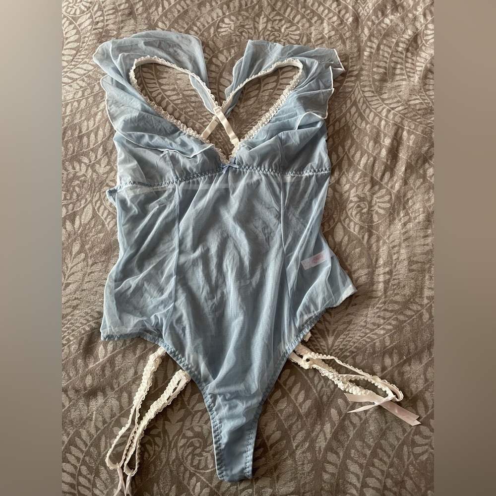 Powder Blue Sheer Teddy with Garter Straps